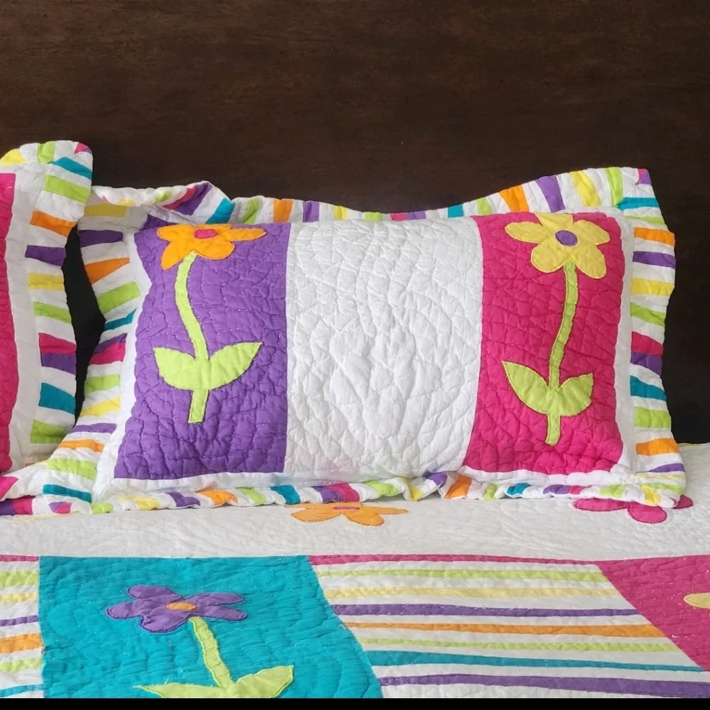ARIZONA JEAN CO Quilt 2 Shams Floral Queen Colorful Applique